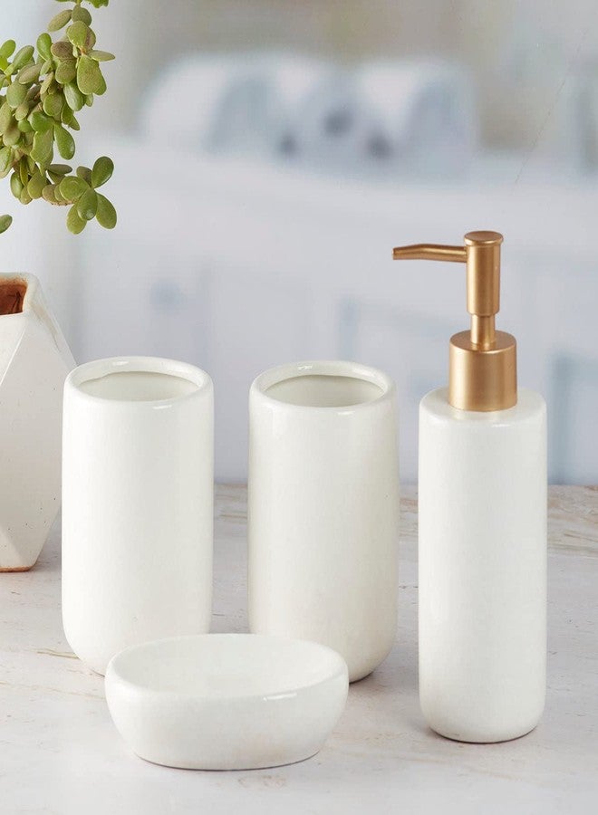 Kookee Ceramic Bathroom Set - Stylish 4 Piece Bath Accessories Kit with Soap Dispenser, Toothbrush Holder, Tumbler & Soap Dish - Modern & Designer Decor for Home & Guest Bathrooms, White (10053) - Image 3